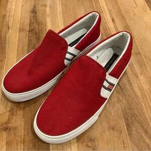 Tommy Hilfiger red slip on shoes with elastic on side. Excellent condition